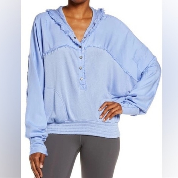 Free People Movement Windy Meadow Periwinkle Lightweight Large Hoodie Sporty - Picture 2 of 7